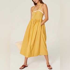 Anthropologie The Great. Laurel Yellow White Striped Midi Dress Retro Pintuck 2